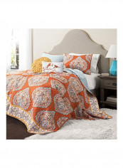 5-Piece Reversible Quilt Set Orange/Blue/Brown King