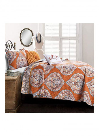 5-Piece Reversible Quilt Set Orange/Blue/Brown King