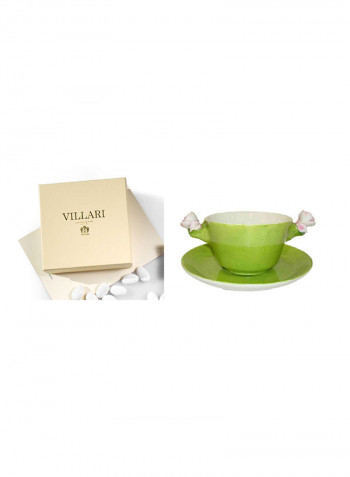 2-Piece Tea Cup And Saucer Set Green/White 8 x 14cm