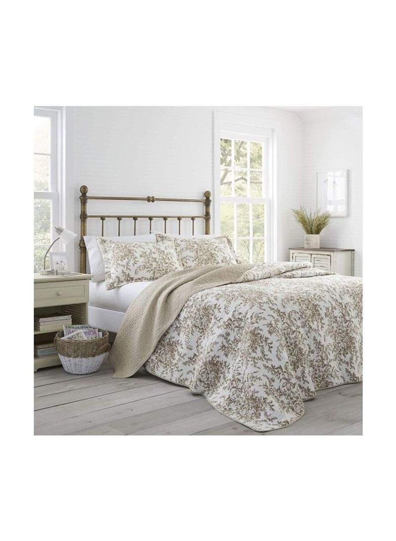 3-Piece Bedford Cotton Reversible Quilt Set White/Brown/Beige King