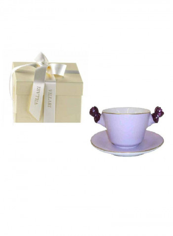 Tea Cup With 2 Roses And Saucer Lilac Plum 8X14cm