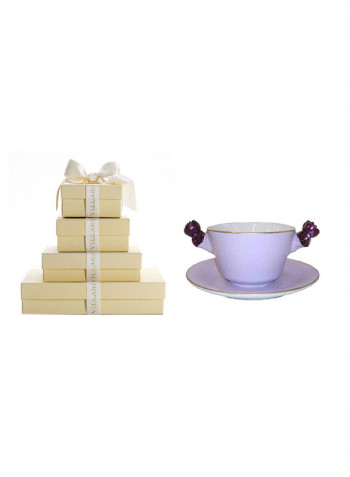 Tea Cup With 2 Roses And Saucer Lilac Plum 8X14cm