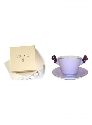 Tea Cup With 2 Roses And Saucer Lilac Plum 8X14cm