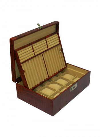 15-Grid Leather Watch Box With Pen And Ring Holder