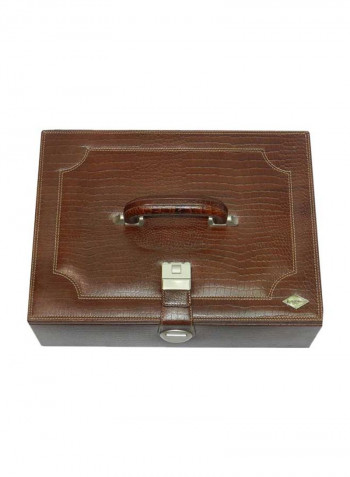18-Grid Leather Watch Box With Pen And Ring Holder