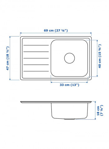 Inset Sink Bowl With Drainboard Multicolour 69x47centimeter