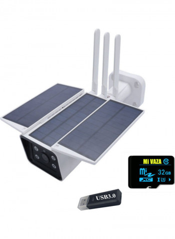 Outdoor Solar Powered Security Camera With 32GB TF Card And 3.0 Card Reader white