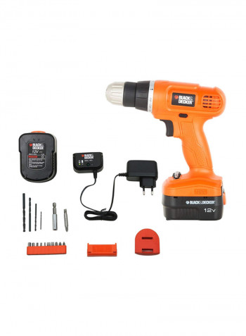 12V 2 Gear Cordless Hammer Drill with Bits, Battery, Charger And Kitbox EPC128BK-GB Orange/Black