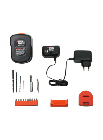 12V 2 Gear Cordless Hammer Drill with Bits, Battery, Charger And Kitbox EPC128BK-GB Orange/Black