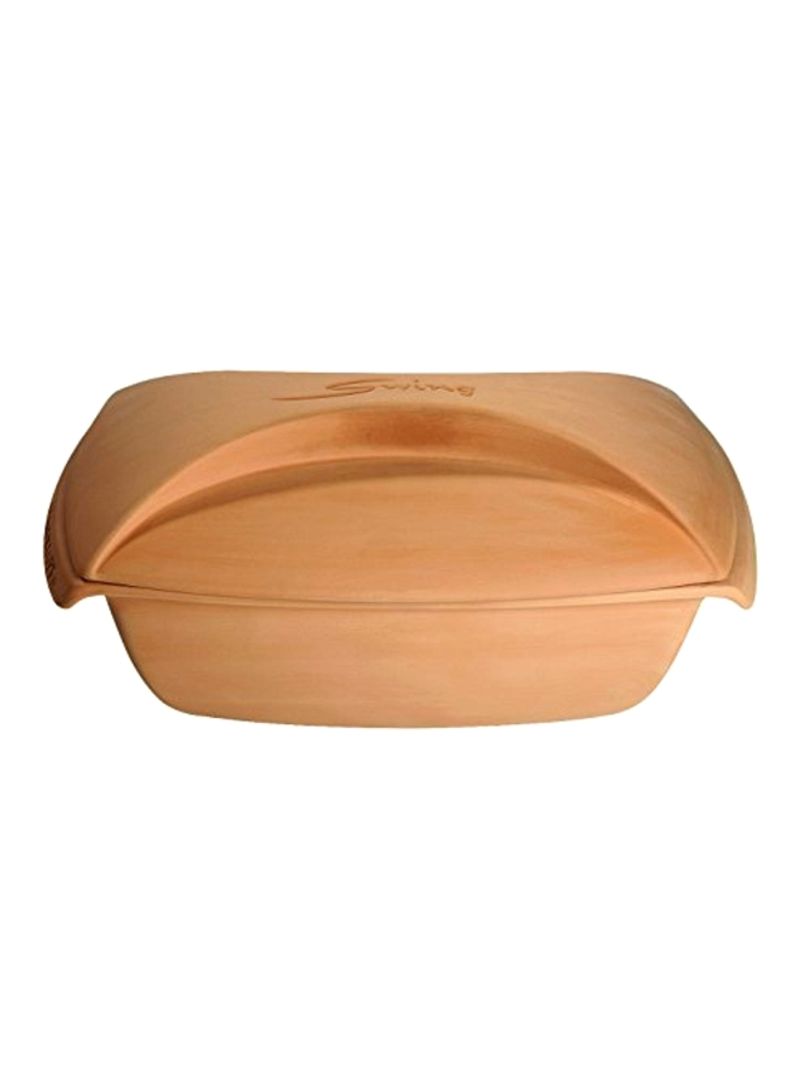 3-Quartered Natural Glazed Clay Cooker Beige 14x5.5x8.25inch