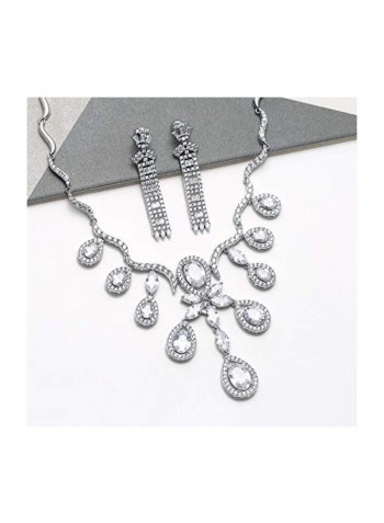Silver Plated Cubic Zirconia Studded Necklace