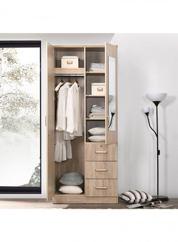 Cooper 2-Doors And 3-Drawers Wardrobe With Mirror Brown