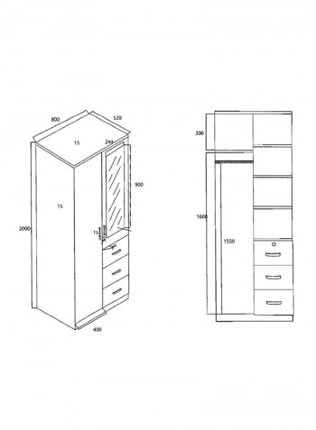 Cooper 2-Doors And 3-Drawers Wardrobe With Mirror Brown