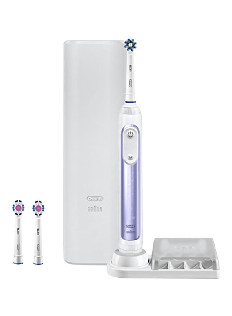 Rechargeable Electric Toothbrush With Replacement Brush Heads And Travel Case White/Purple