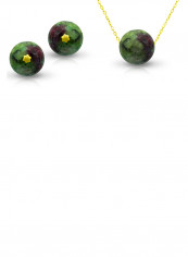 18K Solid Gold Ruby Zoisite Pendant Necklace With Earrings