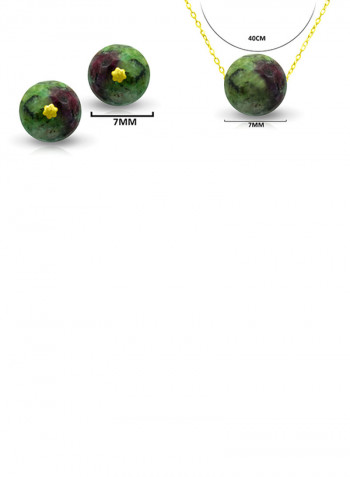18K Solid Gold Ruby Zoisite Pendant Necklace With Earrings