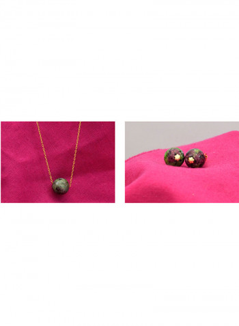 18K Solid Gold Ruby Zoisite Pendant Necklace With Earrings