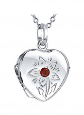 925 Sterling Silver Garnet Studded Locket Necklace