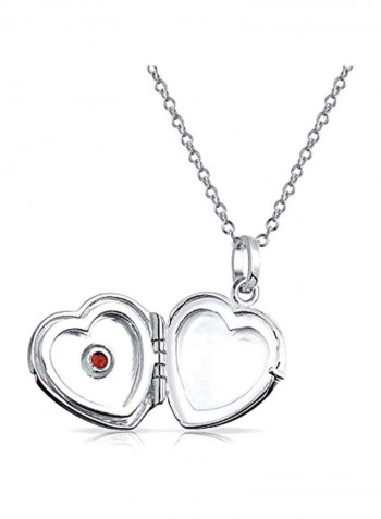 925 Sterling Silver Garnet Studded Locket Necklace