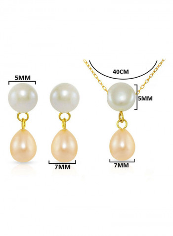 18 Karat Yellow Gold Pearl Drop Jewellery Set