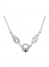 925 Sterling Silver Emerald Studded Claddagh Necklace