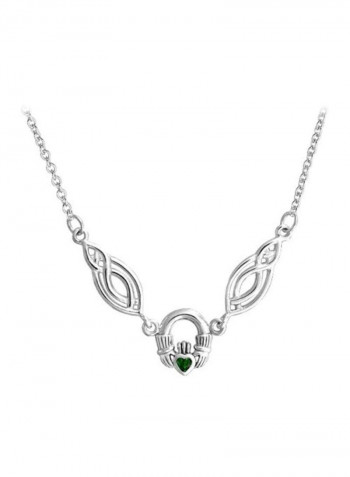 925 Sterling Silver Emerald Studded Claddagh Necklace