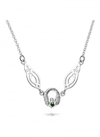 925 Sterling Silver Emerald Studded Claddagh Necklace
