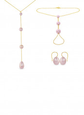 18 Karat Gold Gradual Built-in With Drop Pearl 3 Piece Jewellery Set