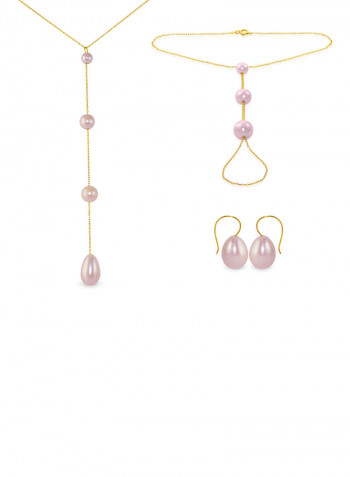 18 Karat Gold Gradual Built-in With Drop Pearl 3 Piece Jewellery Set