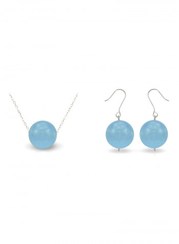 18 Karat Solid White Gold Simple 10 mm Jade Jewellery Set