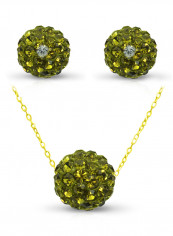 18 Karat Solid Yellow Gold Simple 10 mm Crystal Ball Earrings With Pendant Necklace