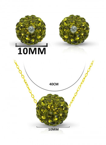 18 Karat Solid Yellow Gold Simple 10 mm Crystal Ball Earrings With Pendant Necklace