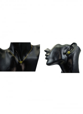 18 Karat Solid Yellow Gold Simple 10 mm Crystal Ball Earrings With Pendant Necklace