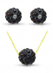 18 Karat Solid Yellow Gold Simple 10 mm Crystal Ball Earrings With Pendant Necklace