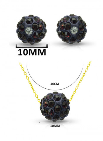 18 Karat Solid Yellow Gold Simple 10 mm Crystal Ball Earrings With Pendant Necklace