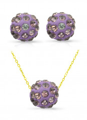 18 Karat Solid Yellow Gold Simple 10 mm Crystal Ball Earrings With Pendant Necklace
