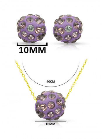 18 Karat Solid Yellow Gold Simple 10 mm Crystal Ball Earrings With Pendant Necklace