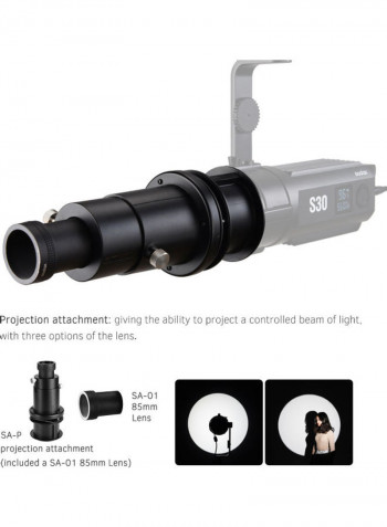 Projection Attachment With Lens For Godox S30 Focusing LED Video Light Black