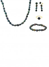 Set of 4 10 Karat Gold Pearl Beads Necklace Bracelet Earrings and Ring
