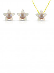 18 Karat Solid Yellow Gold 10 mm Mother Of Pearl Flower Shape With 4 mm Pearl Jewellery Set