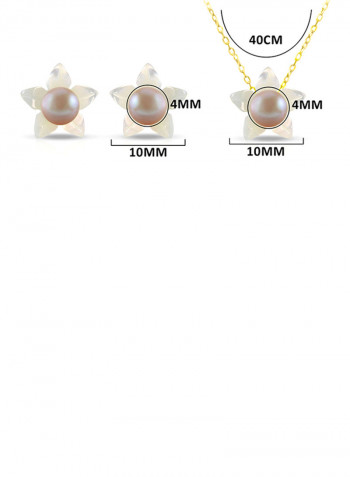 18 Karat Solid Yellow Gold 10 mm Mother Of Pearl Flower Shape With 4 mm Pearl Jewellery Set