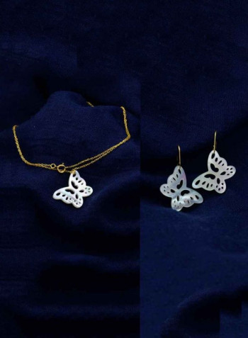 Pack Of 2 18 Karat Gold Butterfly Mother Of Pearl Jewellery Set