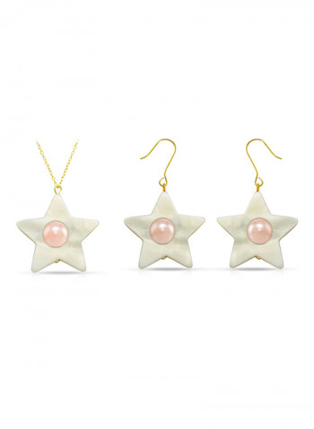 2-Piece 18 Karat Solid Yellow Gold Mother Of Pearl With 6-7 mm Star Shape Jewellery