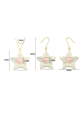 2-Piece 18 Karat Solid Yellow Gold Mother Of Pearl With 6-7 mm Star Shape Jewellery