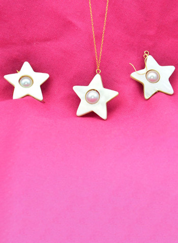 2-Piece 18 Karat Solid Yellow Gold Mother Of Pearl With 6-7 mm Star Shape Jewellery