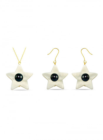 2-Piece 18 Karat Solid Yellow Gold Mother Of Pearl With 6-7 mm Star Shape Jewellery