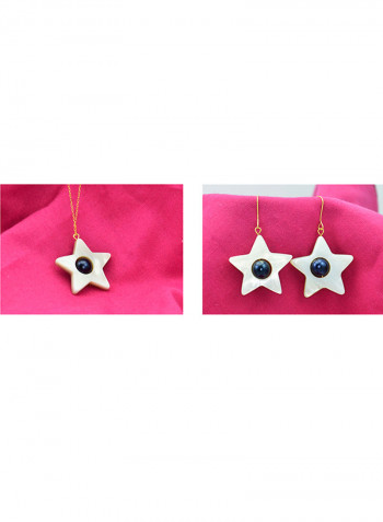 2-Piece 18 Karat Solid Yellow Gold Mother Of Pearl With 6-7 mm Star Shape Jewellery