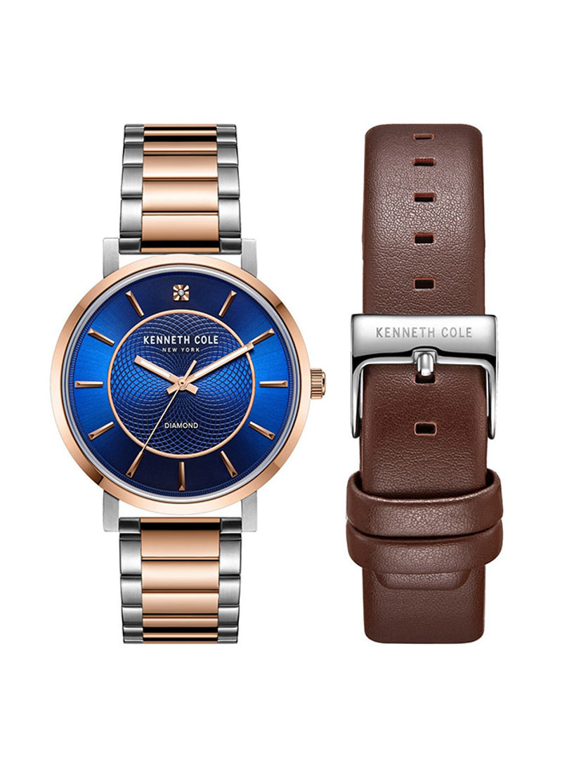 Men's 2-Piece Analog Wrist Watch and Leather Strap Set