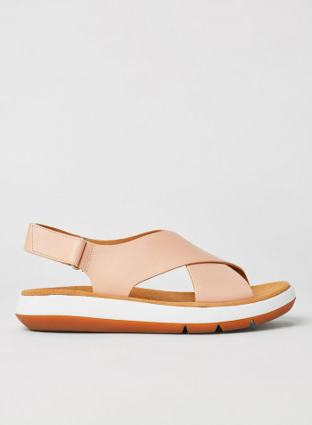 Jemsa Cross Leather Sandals Light Pink