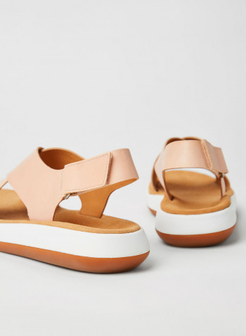 Jemsa Cross Leather Sandals Light Pink